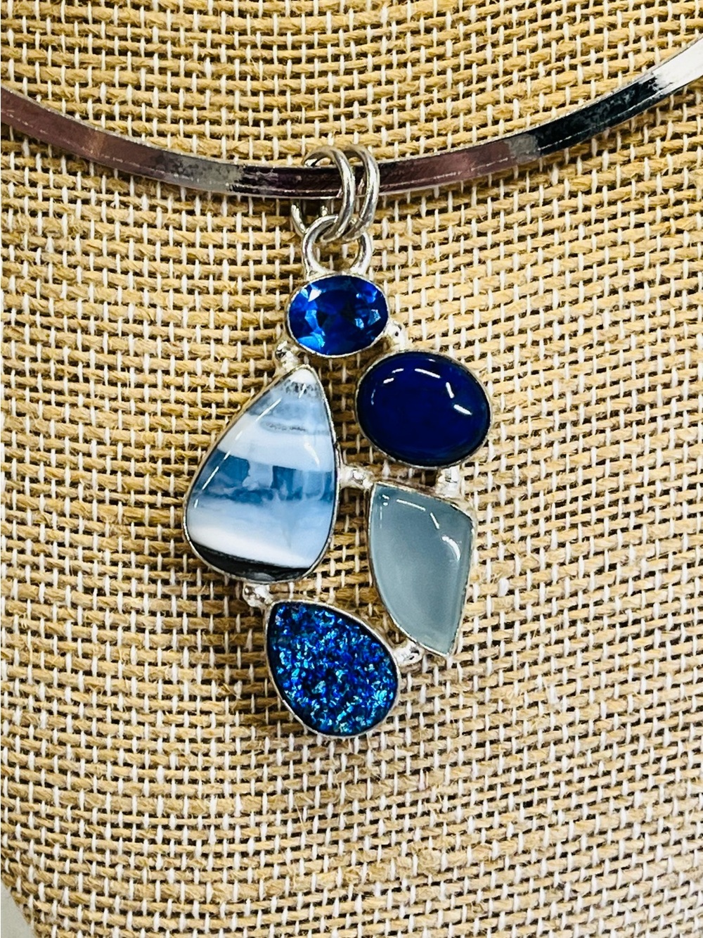 Blue Natural Multi-Stone Women's Pendant in Sterling Silver - Picture 2 of 6